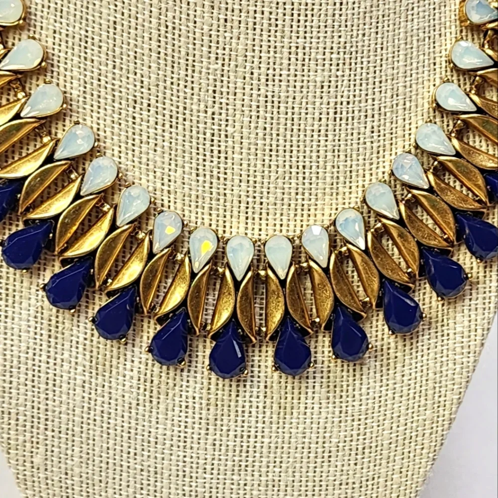 J. Crew Gorgeous Gold, Blue And White Statement Necklace